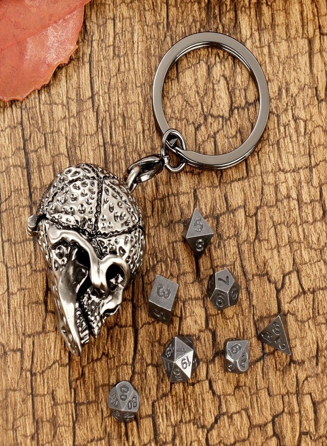 Keller & Weber Mini DND Dice Set with Skull Head Metal Cage Portable Keychain Necklace, Tiny 7pcs Polyhedral D&D Dice Set, DND Gifts with Gift Box, Role Playing Board Games Accessories, Silver, Dark Silver - Image 3